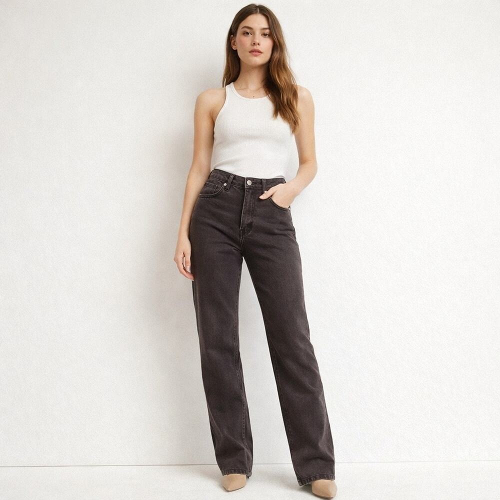 ZARA Charcoal Brown Relaxed Fit Jeans High Rise Straight Leg